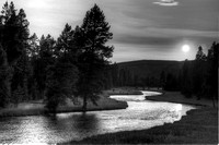 River with sunset BW